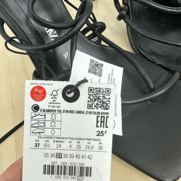 Zara Womens Leather Asymmetrical Heeled Sandals Size 7 Minimalist - Picture 9 of 14